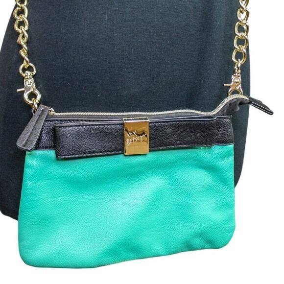 XOX Betsey Johnson Aqua Black Clutch Crossbody Convertible Purse Bow - Picture 2 of 4